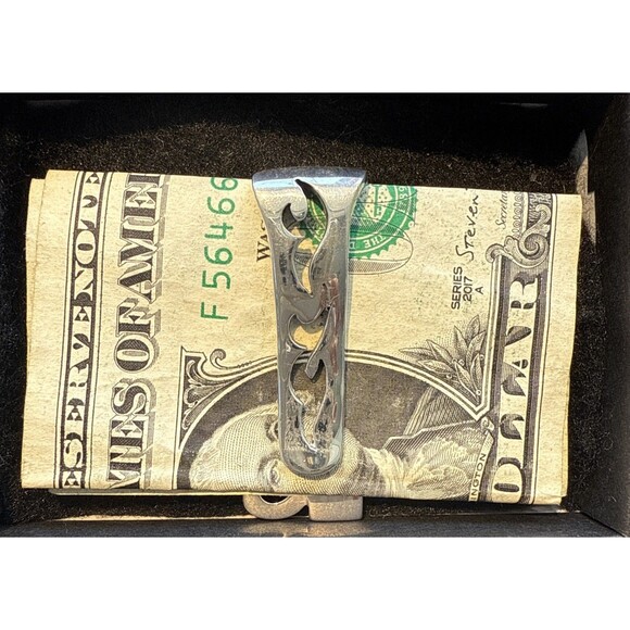 Sterling Silver And Black Enamel Tribal Celtic Money Clip 925 Handmade - Picture 3 of 5